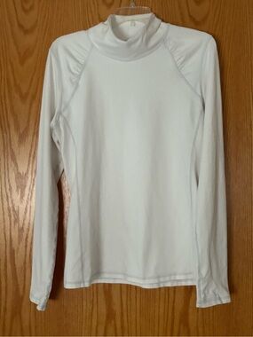 Athleta Mock Neck Top, Sz. L, White, Thumb Holes, Good Condition